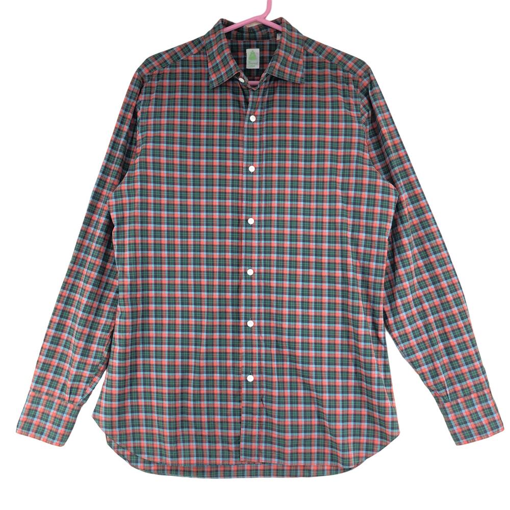 Finamore 1925 Napoli Mens Size L Button Down Shirt Collared Long Sleeve Plaid